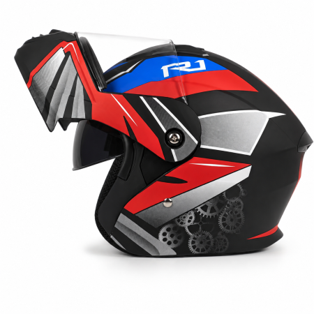 CASTI FLIP-UP - Casca Moto/Scuter Flip-Up FIXATO Nova, Viziera Dubla, Protectie UV, Rosu, M 57-58cm