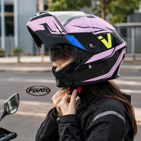 Casca Moto/Scuter Flip-Up FIXATO Nova, Viziera Dubla, Protectie UV, Roz, M 57-58cm [1]
