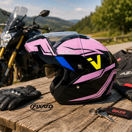 Casca Moto/Scuter Flip-Up FIXATO Nova, Viziera Dubla, Protectie UV, Roz, M 57-58cm [4]