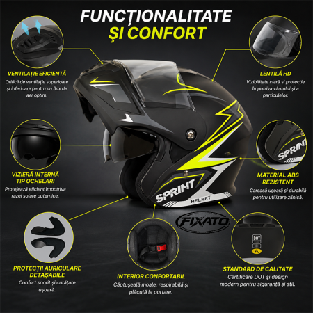 Casca Moto/Scuter Flip-Up FIXATO Nova, Viziera Dubla, Protectie UV, Verde, M 57-58cm [2]