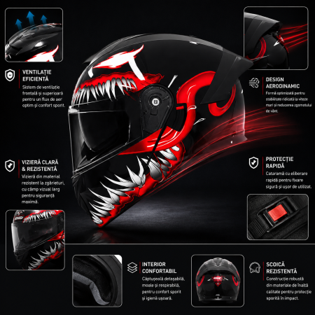 Casca Moto/Scuter Flip-Up FIXATO Viper, Viziera Dubla, Protectie UV, Modulabila, Monster, Marime 57-59cm [1]