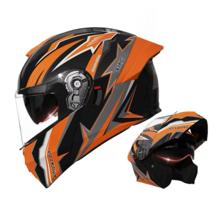 Casca Moto/Scuter Flip-Up FIXATO Viper, Viziera Dubla, Protectie UV, Modulabila, Portocaliu, Marime 57-59cm [2]