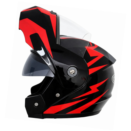 Casti - Casca Moto/Scuter Flip-Up FIXATO, Viziera Dubla, Protectie UV, Negru cu Rosu, L 59-60cm