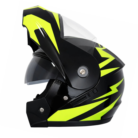 Casti - Casca Moto/Scuter Flip-Up FIXATO, Viziera Dubla, Protectie UV, Negru cu Verde, L 59-60cm