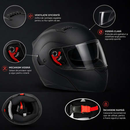 Casca Moto/Scuter Flip-Up FIXATO, Viziera Dubla, Protectie UV, Negru [1]