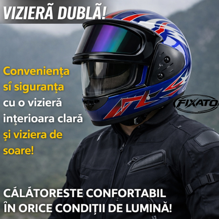Casca Moto/Scuter Full Face FIXATO, Viziera Dubla, Marime Universala 59-62cm, Albastru [5]