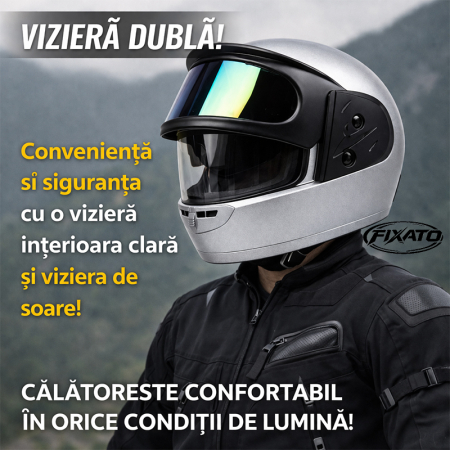 Casca Moto/Scuter Full Face FIXATO, Viziera Dubla, Marime Universala 59-62cm, Gri [5]
