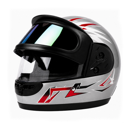 CASTI INTEGRALE - Casca Moto/Scuter Full Face FIXATO, Viziera Dubla, Marime Universala 59-62cm, Gri cu Rosu