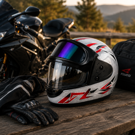 Casca Moto/Scuter Full Face FIXATO, Viziera Dubla, Marime Universala 59-62cm, Gri cu Rosu [6]