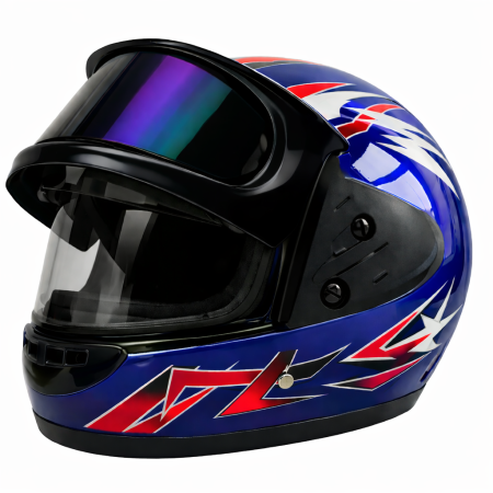 Casti - Casca moto/scuter Full face unisex, cu Viziera Dubla, FIXATO, marime universala 58-62cm, albastra