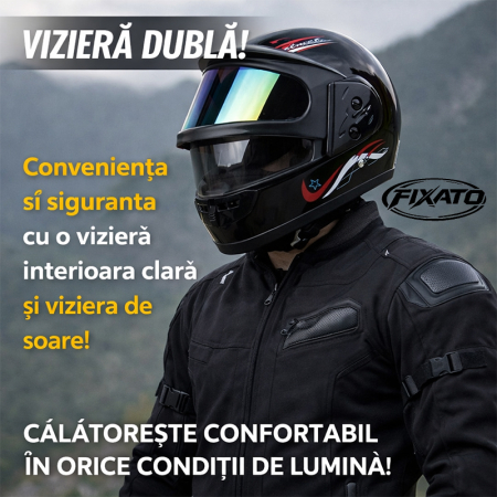 Casca Moto/Scuter Full Face FIXATO, Viziera Dubla, Marime Universala 59-62cm, Negru [5]