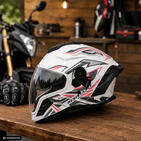 Casca Moto/Scuter Integrala FIXATO Raptor, Protectie UV, Viziera Dubla, Design Sportiv, Alb cu Roz, L 59-60cm [3]