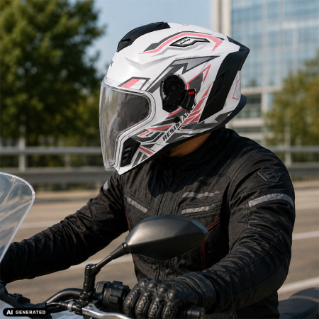 Casca Moto/Scuter Integrala FIXATO Raptor, Protectie UV, Viziera Dubla, Design Sportiv, Alb cu Roz, L 59-60cm [1]