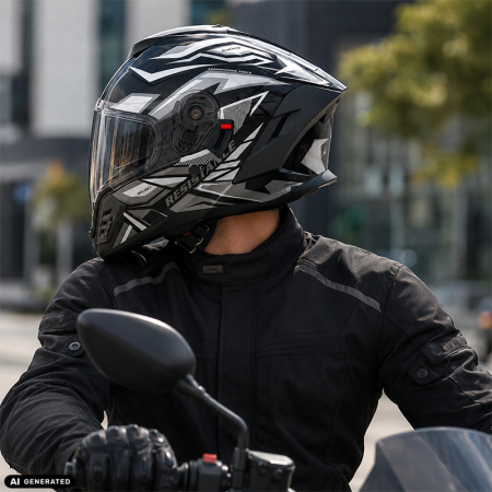 Casca Moto/Scuter Integrala FIXATO Raptor, Protectie UV, Viziera Dubla, Design Sportiv, Negru cu Gri, L 59-60cm [2]