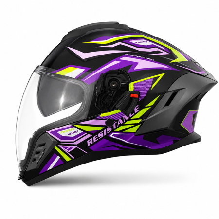 CASTI INTEGRALE - Casca Moto/Scuter Integrala FIXATO Raptor, Protectie UV, Viziera Dubla, Design Sportiv, Negru cu Mov, L 59-60cm