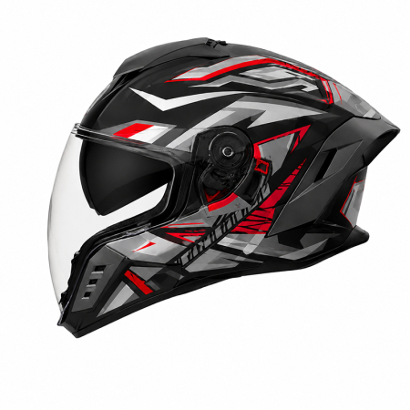 CASTI INTEGRALE - Casca Moto/Scuter Integrala FIXATO Raptor, Protectie UV, Viziera Dubla, Design Sportiv, Negru cu Rosu, L 59-60cm