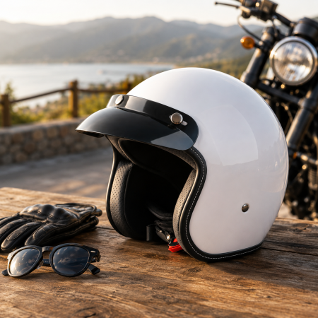Casca Moto/Scuter Retro FIXATO Vintage, Interior Confortabil, Prindere rapida, Alb, XL 60-61cm [5]