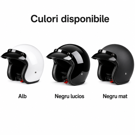 Casca Moto/Scuter Retro FIXATO Vintage, Interior Confortabil, Prindere rapida, Negru Lucios [3]