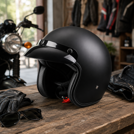 Casca Moto/Scuter Retro FIXATO Vintage, Interior Confortabil, Prindere rapida, Negru Mat [4]