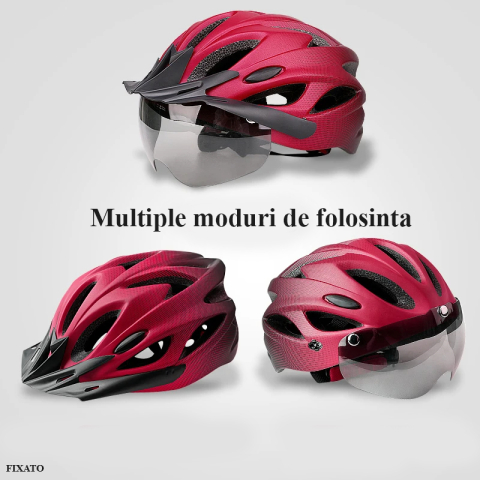 Casca Protectie Bicicleta, FIXATO, Cu LED lumina spate, Trei moduri luminoase, Viziera Detasabila, Aerodinamica, Dimensiune reglabila, Circumferinta 58-62, Mov [1]