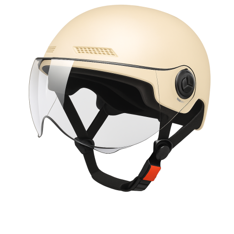 Casti de protectie - Casca protectie bicicleta/trotineta electrica FIXATO, Unisex, cu viziera detasabila, usoara si aerodinamica, marime universala 56-62 cm, Crem