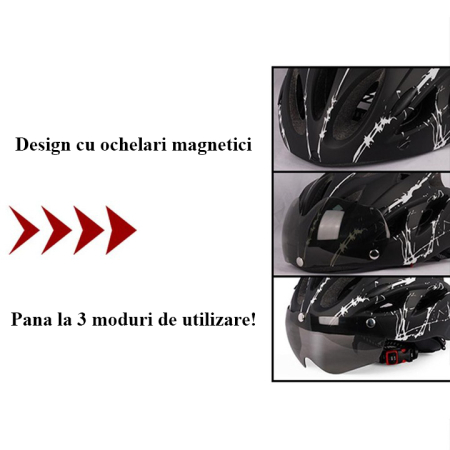 Casca protectie Bicicleta/Trotineta Electrica FIXATO, Viziera detasabila, Aerodinamica, Disipare buna a caldurii si Ventilatie eficienta, Dimensiune reglabila, Alb cu Negru [5]
