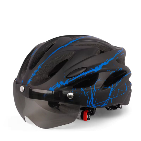 CASTI BICICLETA / TROTINETA - Casca protectie Bicicleta/Trotineta Electrica FIXATO, Viziera detasabila, Aerodinamica, Disipare buna a caldurii si Ventilatie eficienta, Dimensiune reglabila, Negru cu Albastru