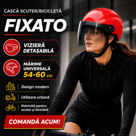 Casca Scuter/Bicicleta FIXATO, Viziera Detasabila, Marime Universala 54-60 cm, Rosu [1]