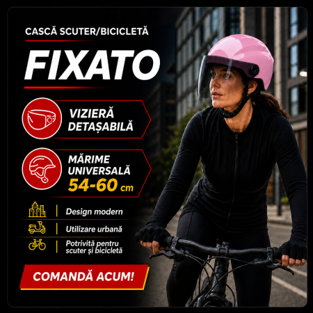 Casca Scuter/Bicicleta FIXATO, Viziera Detasabila, Marime Universala 54-60 cm, Roz [1]