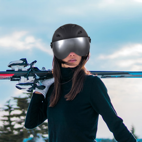 Casca Ski/Snowboard, Cu Viziera dubla anti-ceata si anti-UV, FIXATO, Dimensiune reglabila, Circumferinta 58-62, Negru [7]