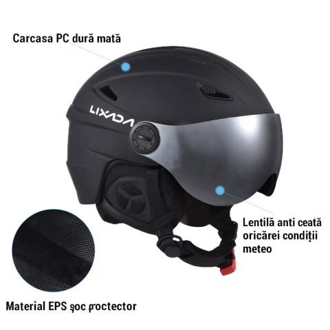 Casca Ski/Snowboard, Cu Viziera dubla anti-ceata si anti-UV, FIXATO, Dimensiune reglabila, Circumferinta 58-62, Portocaliu [5]
