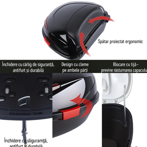 Cutie portbagaj moto / scuter, 41x38x28 cm, FIXATO, cu cheie și sistem antifurt, Negru [3]