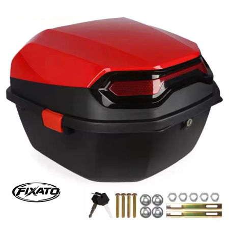 Cutie Portbagaj Moto / Scuter FIXATO, 43x37x30 cm, cu cheie și sistem antifurt, Negru cu Rosu [1]