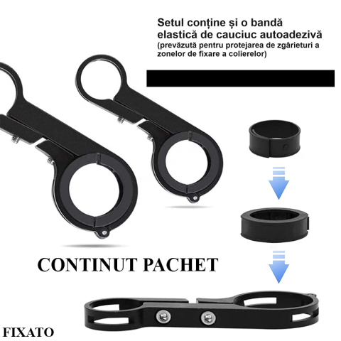 Extensie Ghidon Bicicleta, Trotineta Electrica, Scuter, Suport telefon, Pedometru, Claxon, 20 cm, include Banda Cauciuc anti-zgariere ghidon, FIXATO, Negru [3]