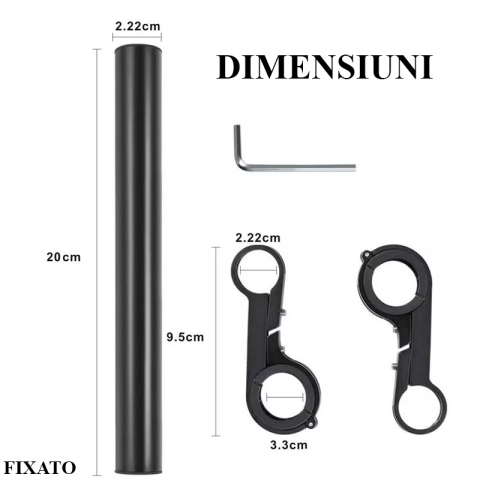 Extensie Ghidon Bicicleta, Trotineta Electrica, Scuter, Suport telefon, Pedometru, Claxon, 20 cm, include Banda Cauciuc anti-zgariere ghidon, FIXATO, Negru [1]
