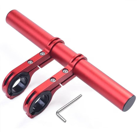 Accesorii - Extensie Ghidon Bicicleta, Trotineta Electrica, Scuter, Suport telefon, Pedometru, Claxon, 20 cm, include Banda Cauciuc anti-zgariere ghidon, FIXATO, Rosu