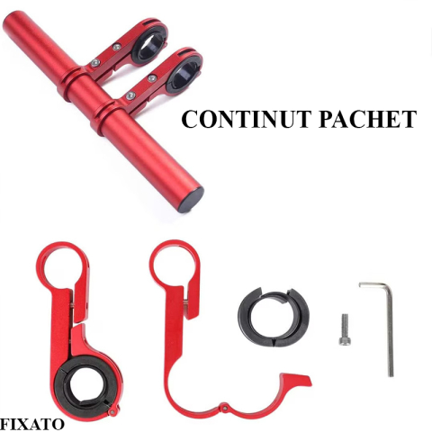 Extensie Ghidon Bicicleta, Trotineta Electrica, Scuter, Suport telefon, Pedometru, Claxon, 20 cm, include Banda Cauciuc anti-zgariere ghidon, FIXATO, Rosu [1]