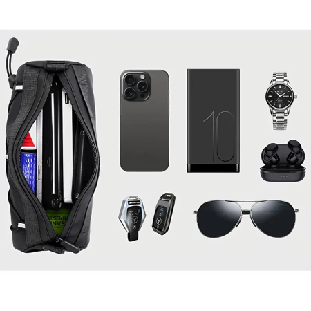 Geanta Portbagaj Bicicleta 2.5L, Impermeabila, 24x10 cm, cu Curea de Umar, Geanta Ghidon pentru Depozitare, Diverse moduri de montare, FIXATO, Negru [1]