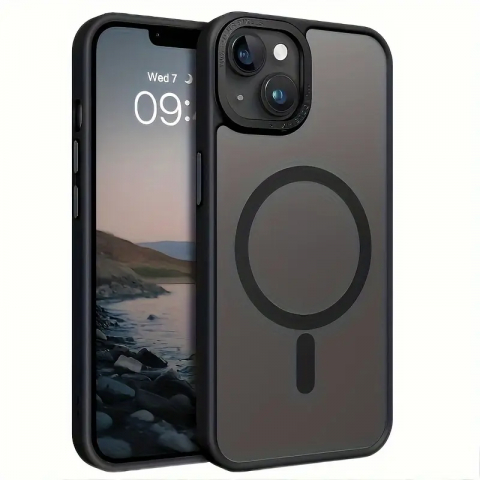 Huse telefoane - Husa de protectie compatibila cu iPhone 16 Pro, MagSafe, Impermeabil, Antizgarieturi, Anticadere, Semi-Transparenta cu Textura Mata, Neagra