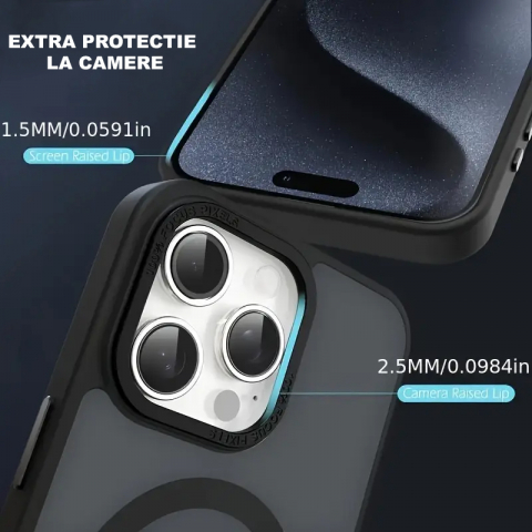 Husa de protectie compatibila cu iPhone 16 Pro, MagSafe, Impermeabil, Antizgarieturi, Anticadere, Semi-Transparenta cu Textura Mata, Neagra [4]