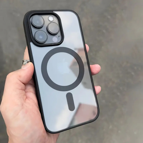 Husa de protectie compatibila cu iPhone 16 Pro, MagSafe, Impermeabil, Antizgarieturi, Anticadere, Semi-Transparenta cu Textura Mata, Neagra [2]