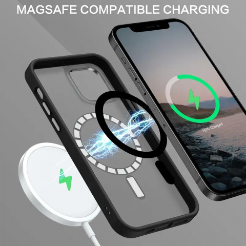 Husa de protectie compatibila cu iPhone 16 Pro, MagSafe, Impermeabil, Antizgarieturi, Anticadere, Semi-Transparenta cu Textura Mata, Neagra [6]