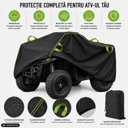 Husa pentru ATV, FIXATO, rezistenta la UV, Impermeabila si la praf, cu Geanta de Depozitare, Benzi Reflectorizante, 210 × 120 × 115 cm, XL, Negru [1]