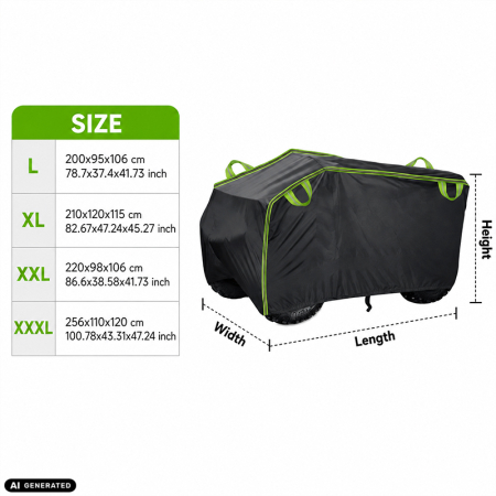 Husa pentru ATV, FIXATO, rezistenta la UV, Impermeabila si la praf, cu Geanta de Depozitare, Benzi Reflectorizante, 210 × 120 × 115 cm, XL, Negru [2]