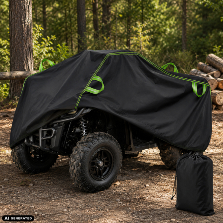 Husa pentru ATV, FIXATO, rezistenta la UV, Impermeabila si la praf, cu Geanta de Depozitare, Benzi Reflectorizante, 210 × 120 × 115 cm, XL, Negru [4]