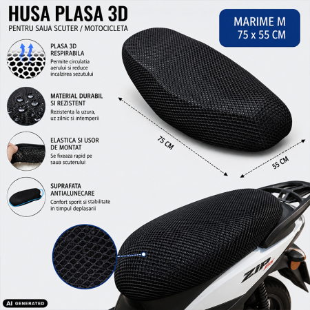 Husa pentru sa Moto, Scuter, FIXATO, Plasa Respirabila, Design elastic, Antiderapant, Strat dublu, Universal, Negru [1]