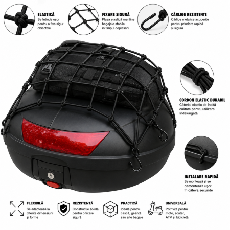 Plasa fixare bagaje FIXATO, pentru Moto, Scuter, ATV sau Bicicleta, fixare rapida cu carlige metalice, Negru, 40*40cm [2]