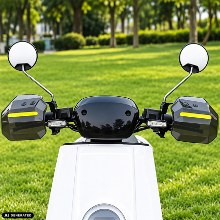 Set 2 x Aparatori Maini Universale pentru Motocicleta, Scuter, ATV, Quad Buggy, FIXATO, Protectii Ghidon cu Insertii Reflectorizante, Handguard-uri pentru Protectie Vant, Frig si Intemperii, Negru [3]
