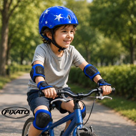 Set Protectie Pentru Copii 7 in 1 FIXATO, Casca pentru 4-12 ani, Genunchiere, Cotiere si Aparatori Incheieturi, pentru Ciclism, Patinaj, Skateboard, Albastru [1]