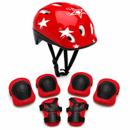 Set Protectie Pentru Copii 7 in 1 FIXATO, Casca pentru 4-12 ani, Genunchiere, Cotiere si Aparatori Incheieturi, pentru Ciclism, Patinaj, Skateboard, Rosu [0]